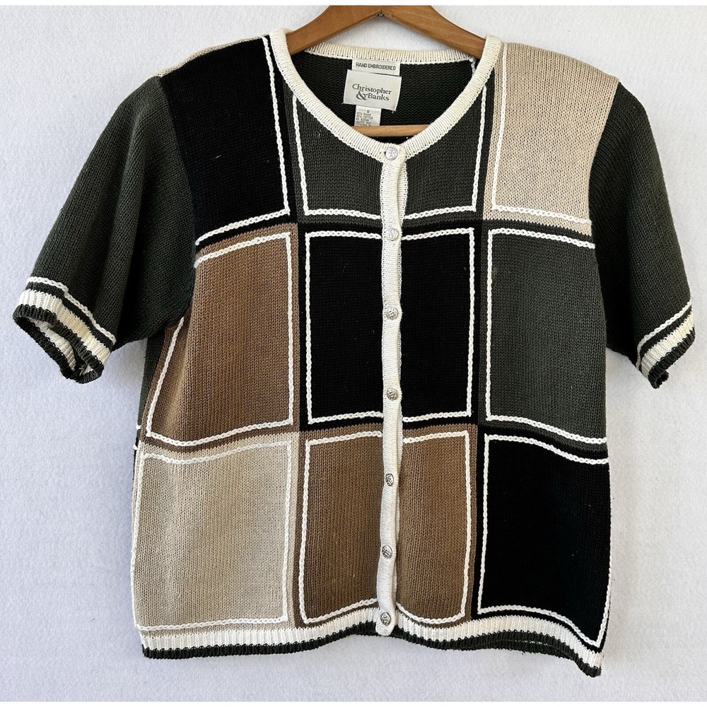 Christopher & Banks Cardigan Colorblock Patchwork Womens S Earth Tone Excellent